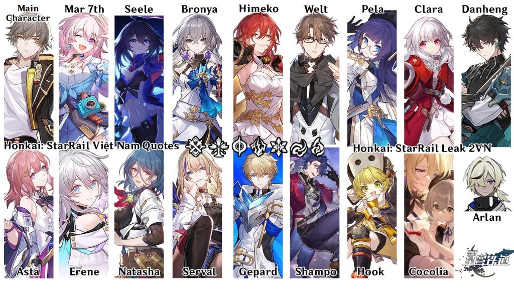 All the charaters available in the new game Honkai: Star Rail.