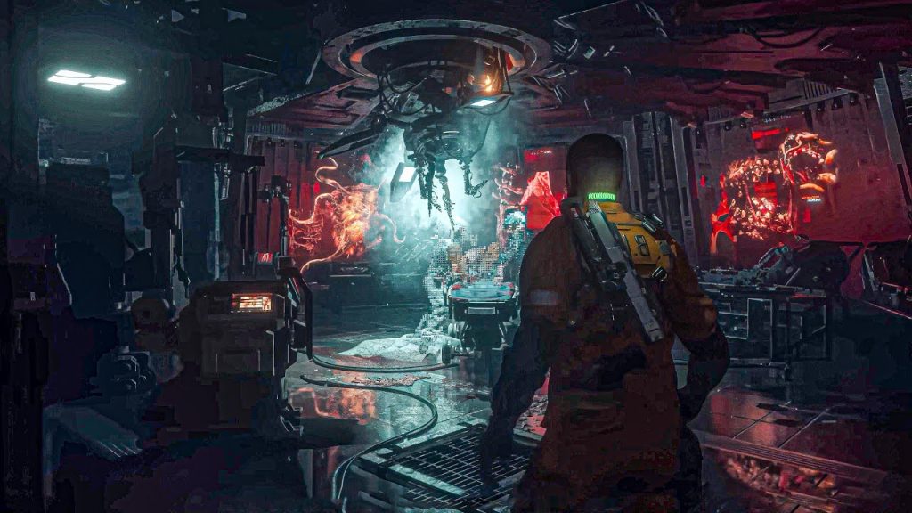 gameplay footage of the alien landscape in Callisto Protocol.