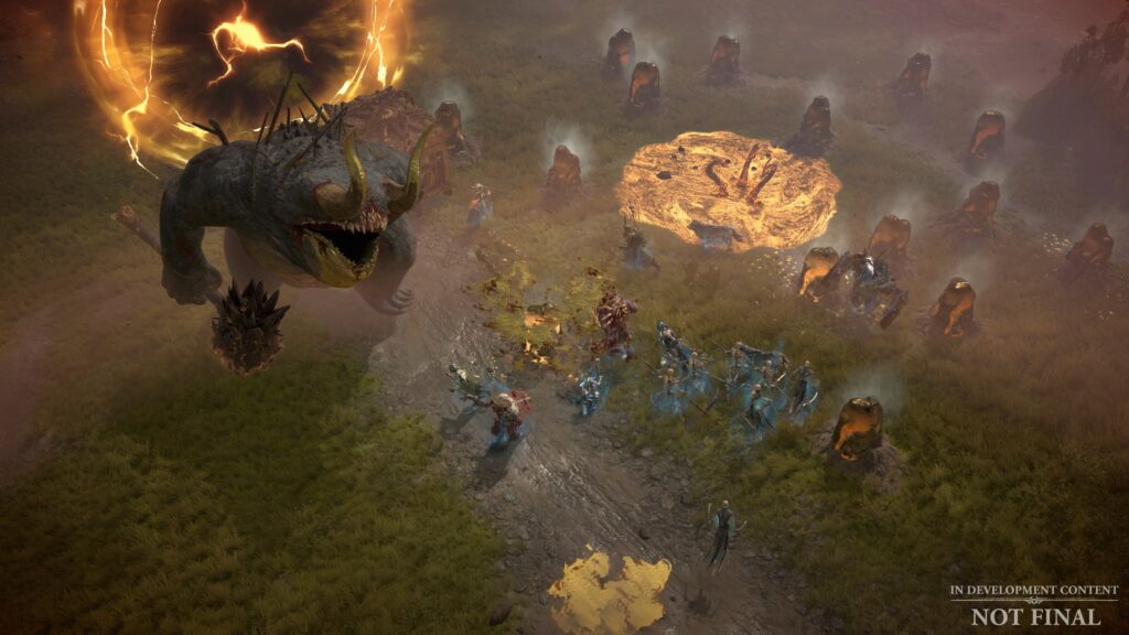 Diablo 4 development footage of a boss fight.