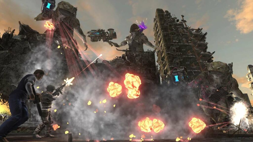 Earth Defense 6 spectacular combat scene complete with explosions