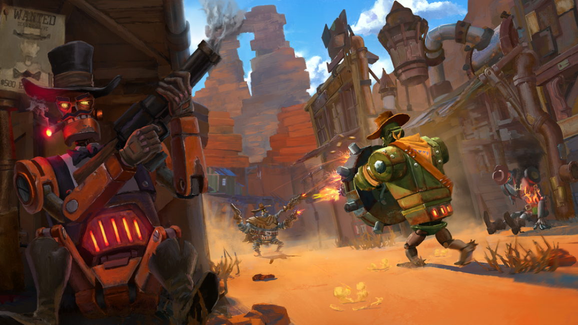 A raging battle between mechanised enemies.